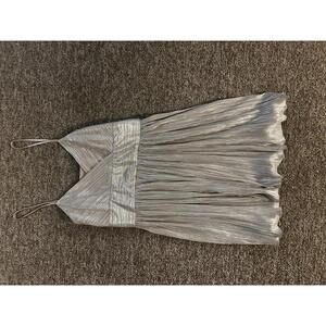 Armani Exchange Silver Metallic Party Dress with Pleated Skirt